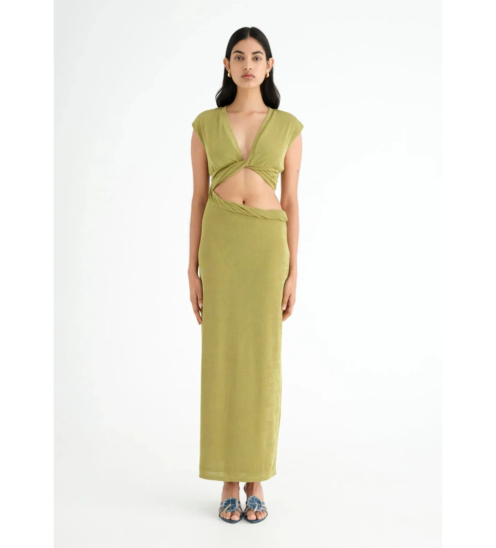 BENNI Henri Twist Maxi Dress in Chartreuse Size AU 10 - Image 1