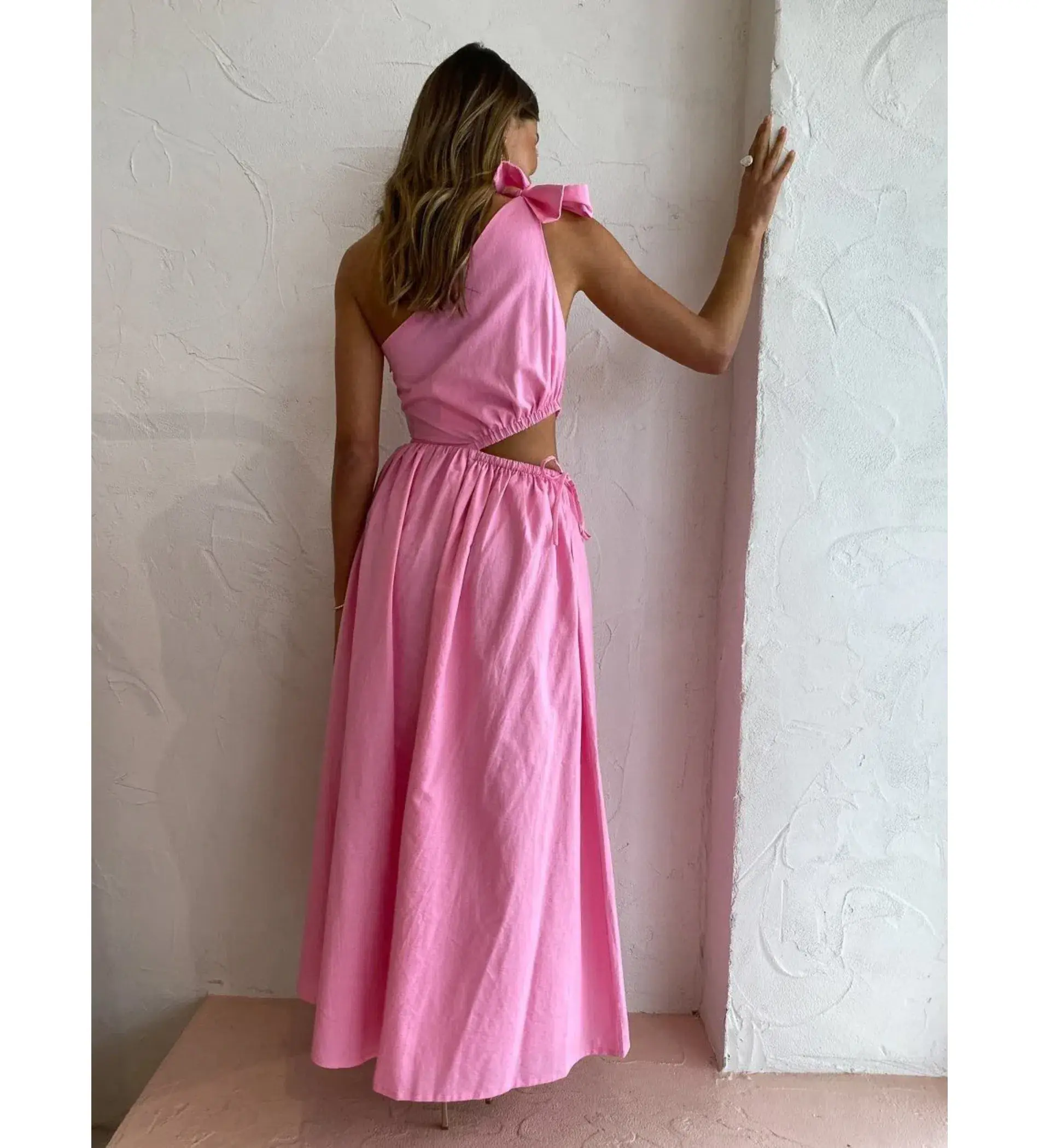 By Nicola Gabrielle One Shoulder Midi Dress Pink Grapefruit Size 8 - Image 2