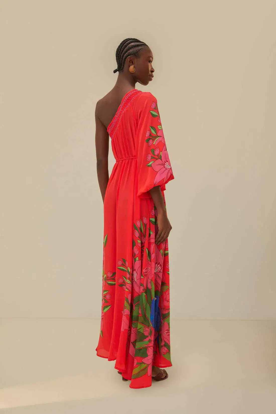 Farm Rio Red Summer Foliage Scarf Maxi Dress Multi Size 14 - Image 3