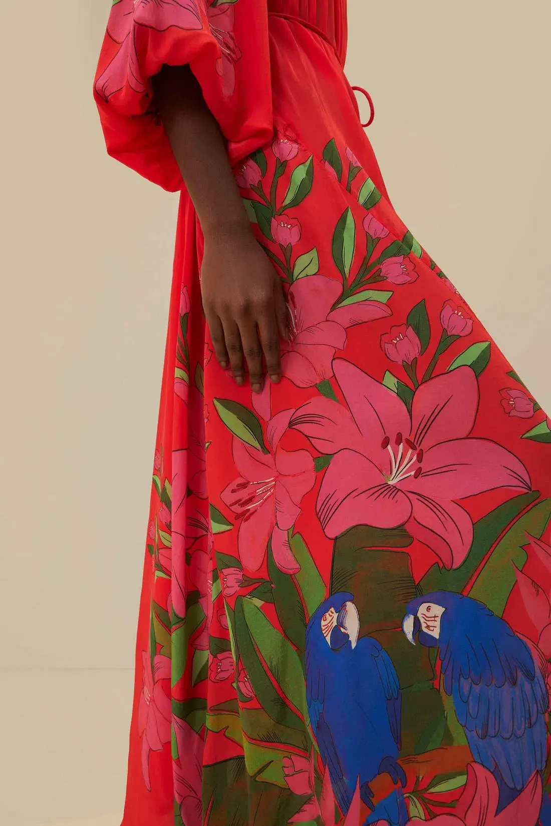 Farm Rio Red Summer Foliage Scarf Maxi Dress Multi Size 14 - Image 4