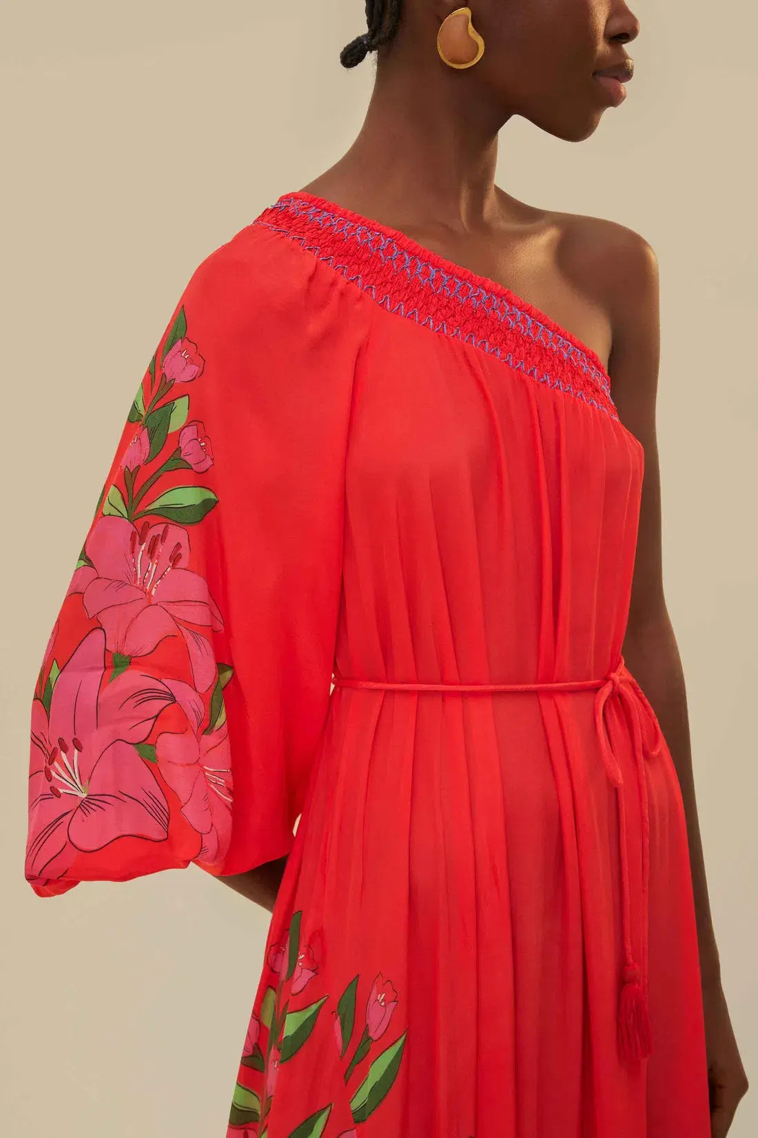 Farm Rio Red Summer Foliage Scarf Maxi Dress Multi Size 14 - Image 5