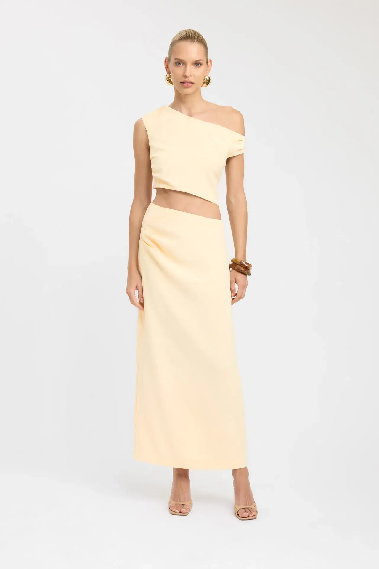 Kookai Opal Tuck Top and Maxi Skirt Set Lemon Sorbet Size 8 - Image 1