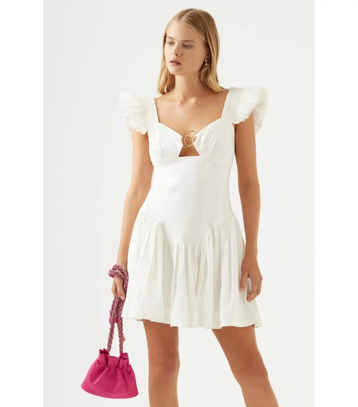 Aje Simone Frill Mini Dress Ivory Size S / AU 8 - Image 2