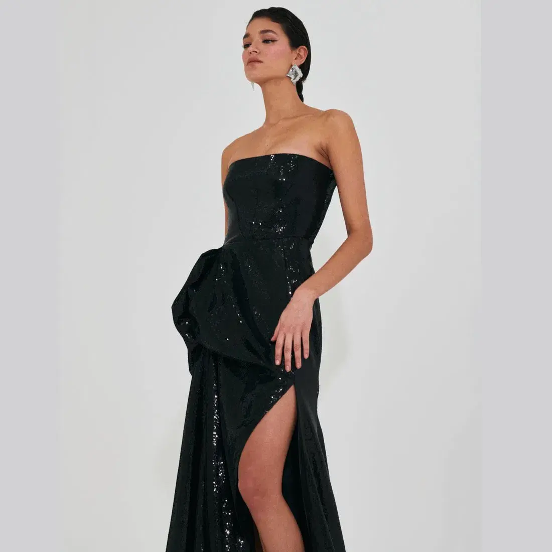 Meraki Official Nicole Sequin Strapless Ball Gown Black Size XS / AU 6 - Image 3