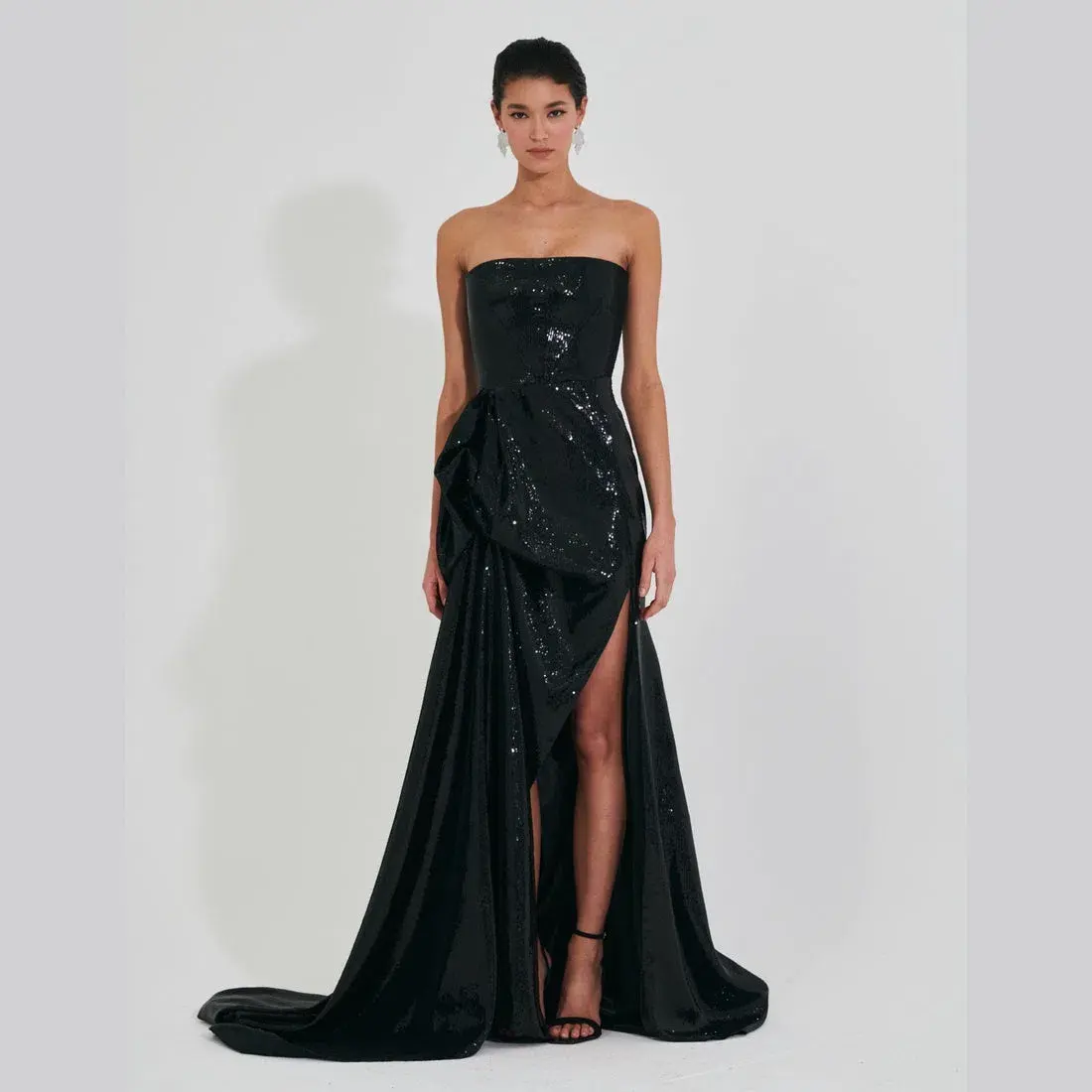 Meraki Official Nicole Sequin Strapless Ball Gown Black Size XS / AU 6 - Image 4