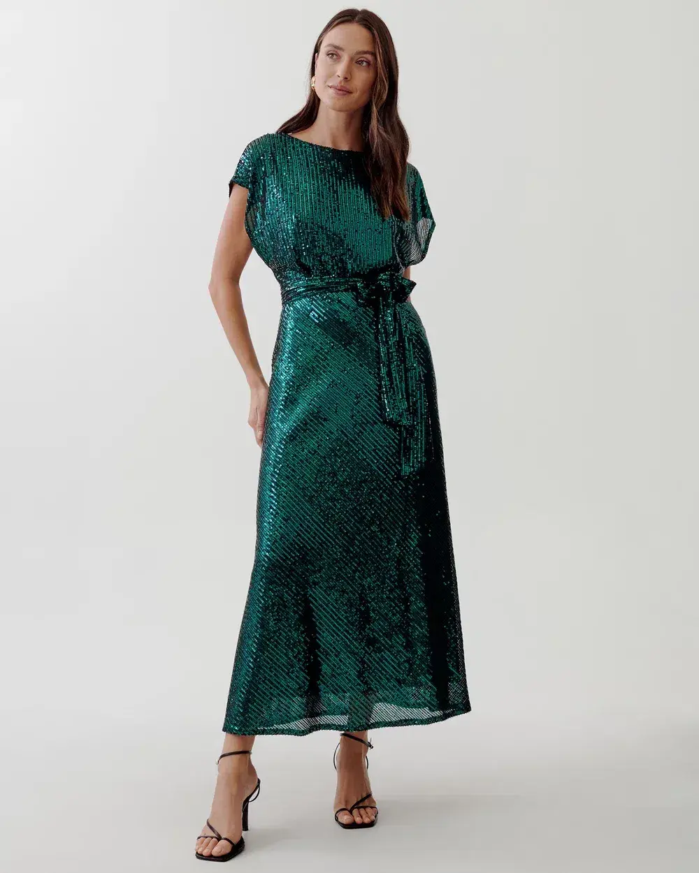 Tussah Selia Boat Neck Midi Dress Emerald Green Sequin Size 10 - Image 5