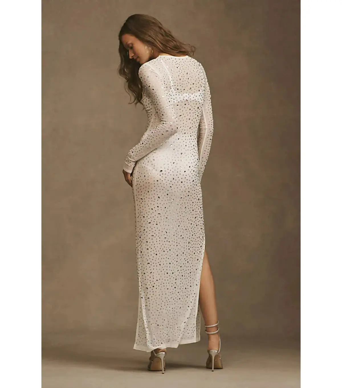 Lamarque Maret Rhinestone Mesh Dress Bisque Size XS / AU 6 - Image 3