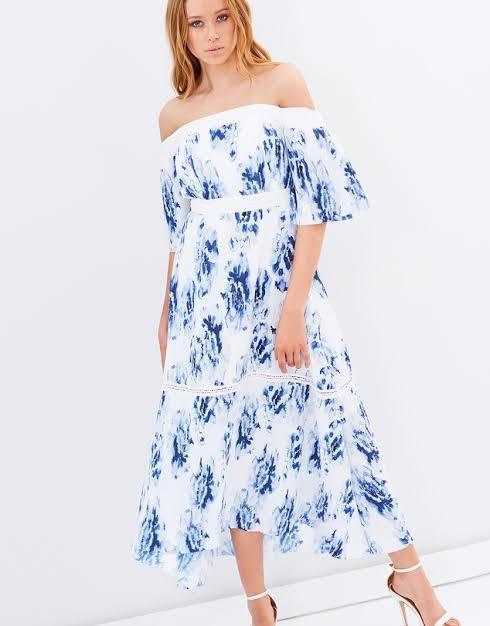 Talulah off the shoulder blue and white floral dress 12 - Image 4
