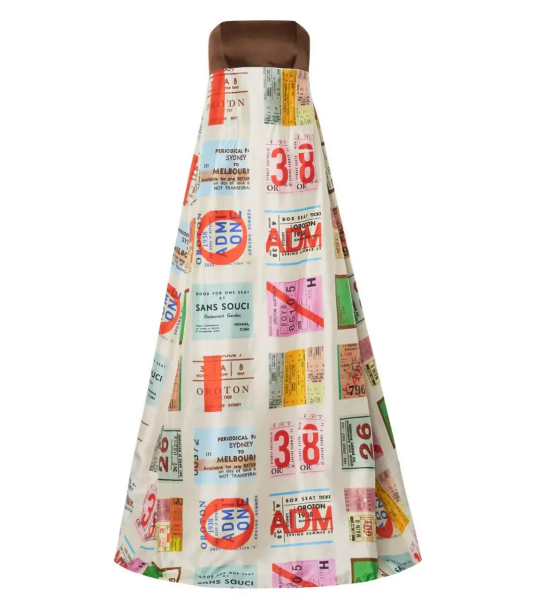 Oroton Ticket Print Gown Print Size 0 / AU 6 for rent on The Volte - main image