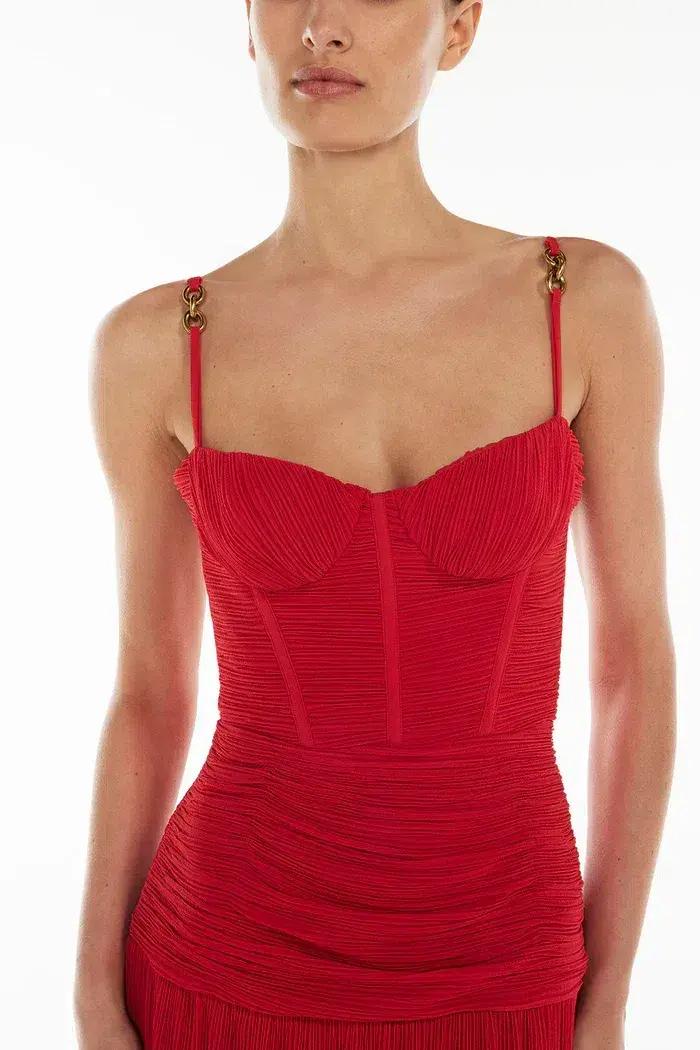 Manning Cartell Double Time Pleat Dress Red Size AU 8 for rent on The Volte - main image