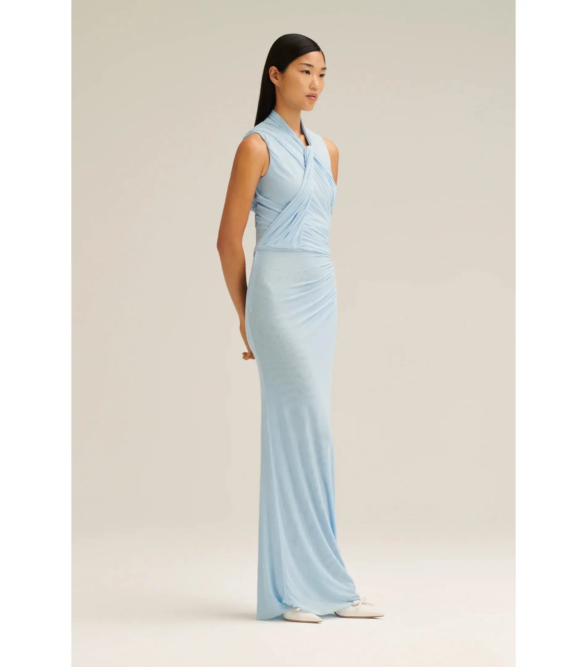 Scanlan Theodore Mesh Drape Top and Gathered Skirt Pale Blue Size AU 8  - Image 2