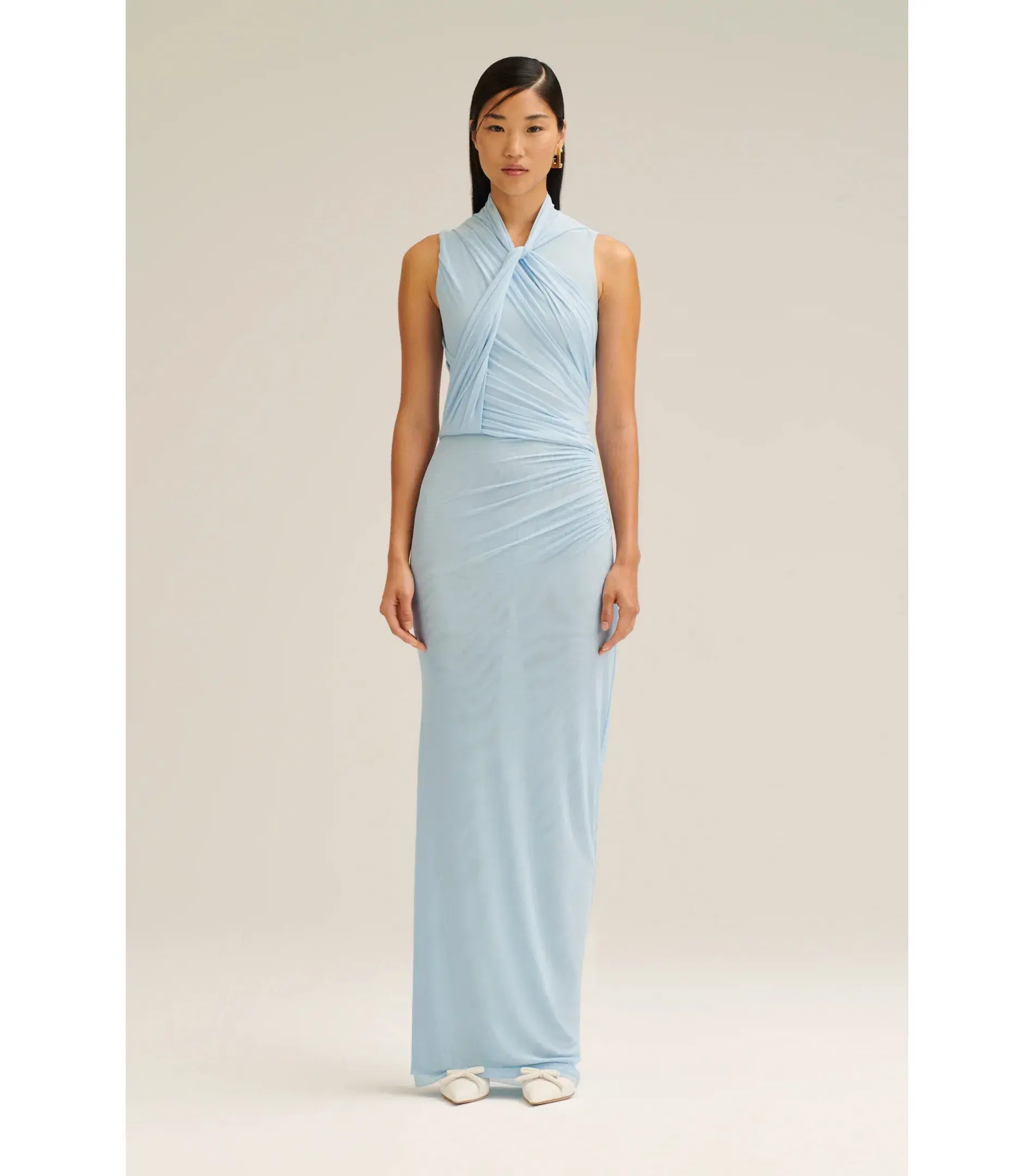 Scanlan Theodore Mesh Drape Top and Gathered Skirt Pale Blue Size AU 8  - Image 1