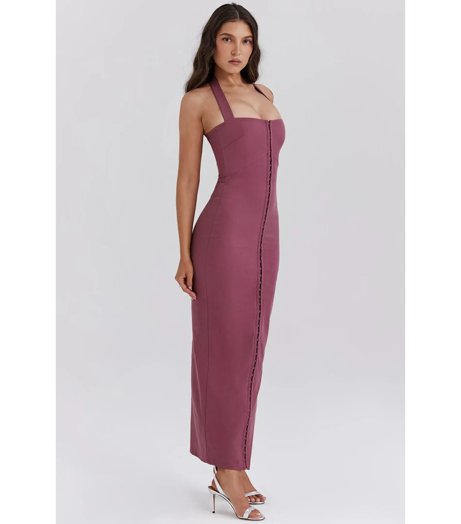 House Of CB Mia Twill Halter Maxi Dress Mulberry Size S / AU 8  - Image 3