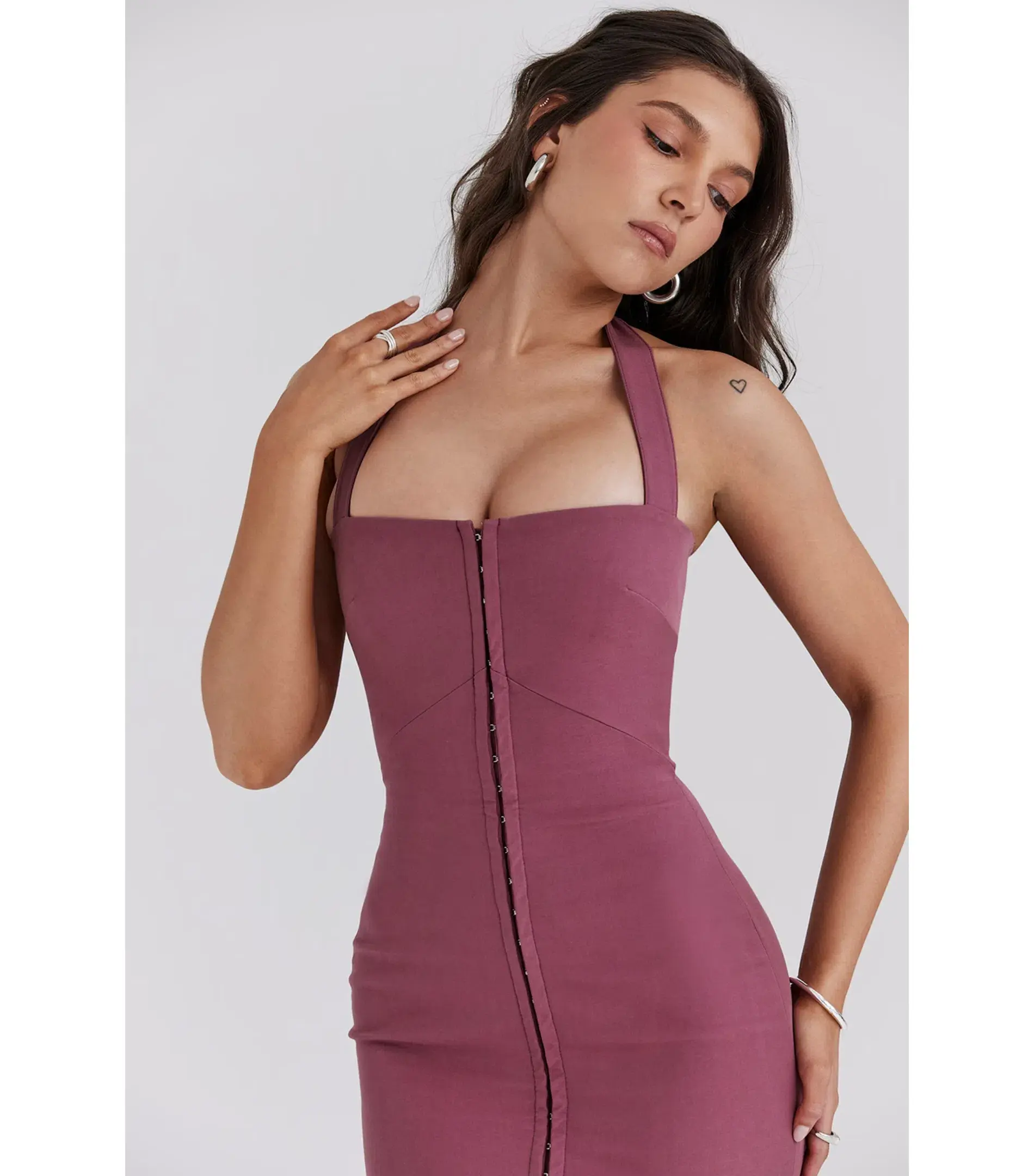House Of CB Mia Twill Halter Maxi Dress Mulberry Size S / AU 8  - Image 2