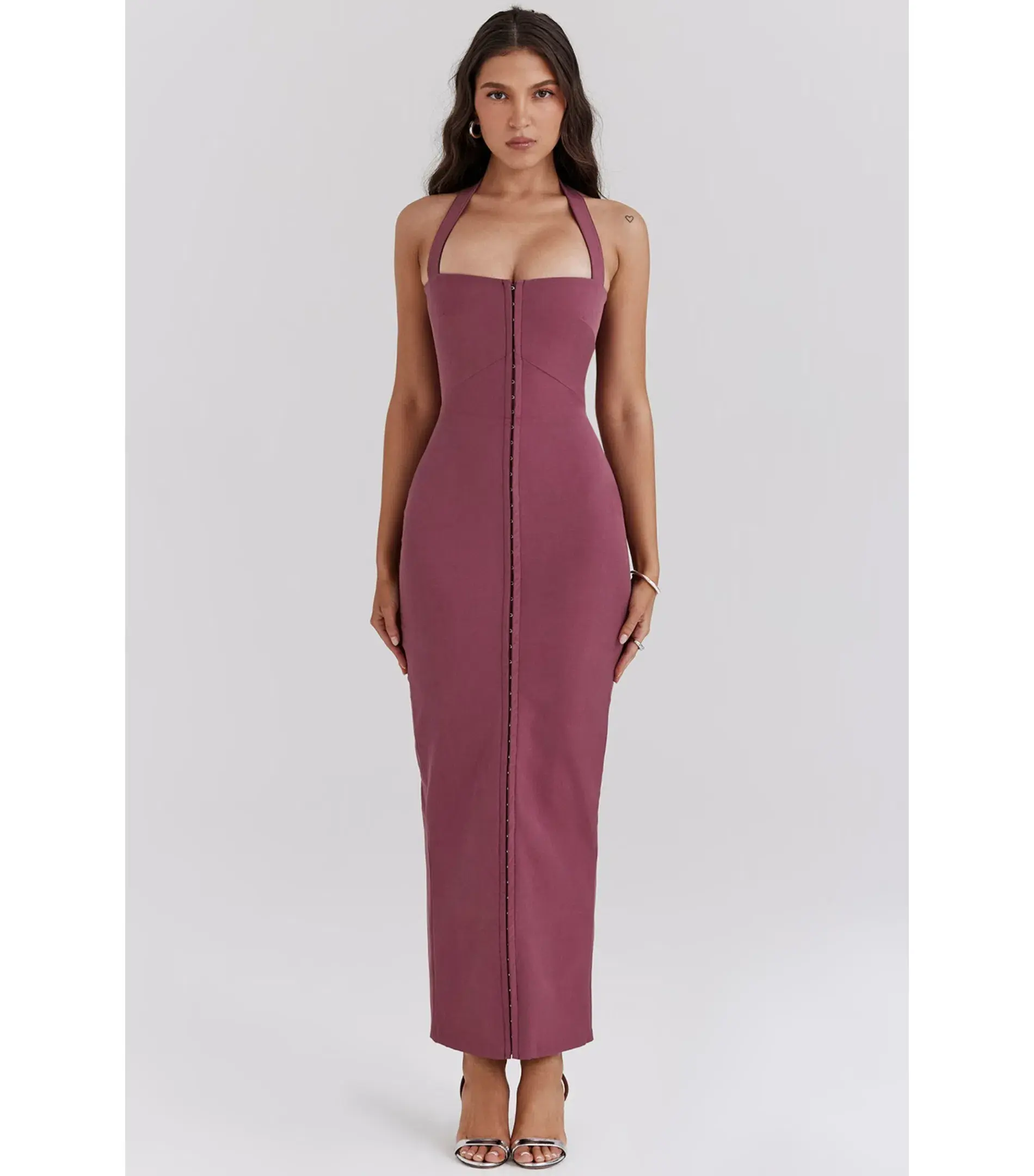 House Of CB Mia Twill Halter Maxi Dress Mulberry Size S / AU 8  - Image 1