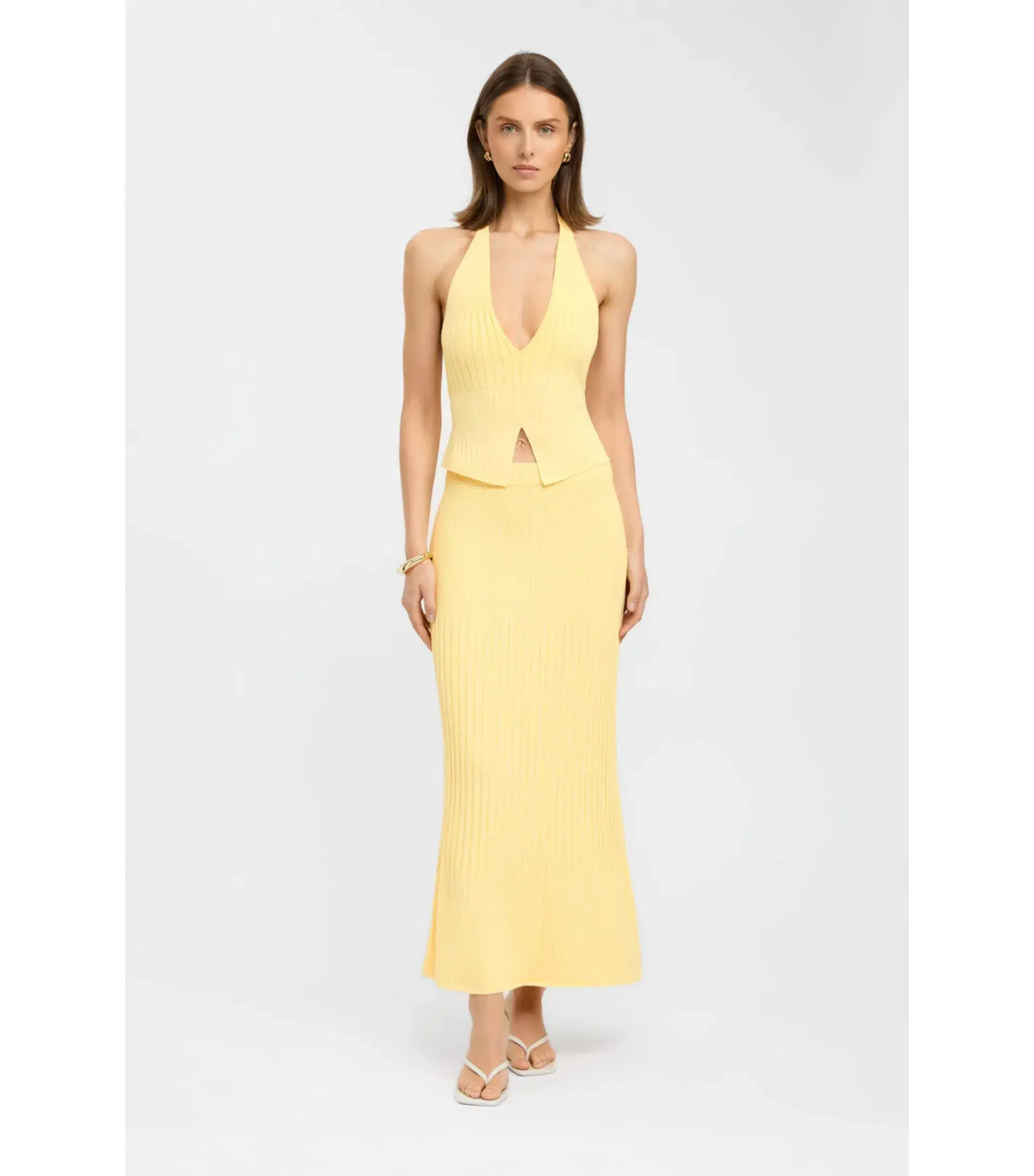 Kookai Serah Vee Top and Skirt Set in Lemon Size AU 10 - Image 1