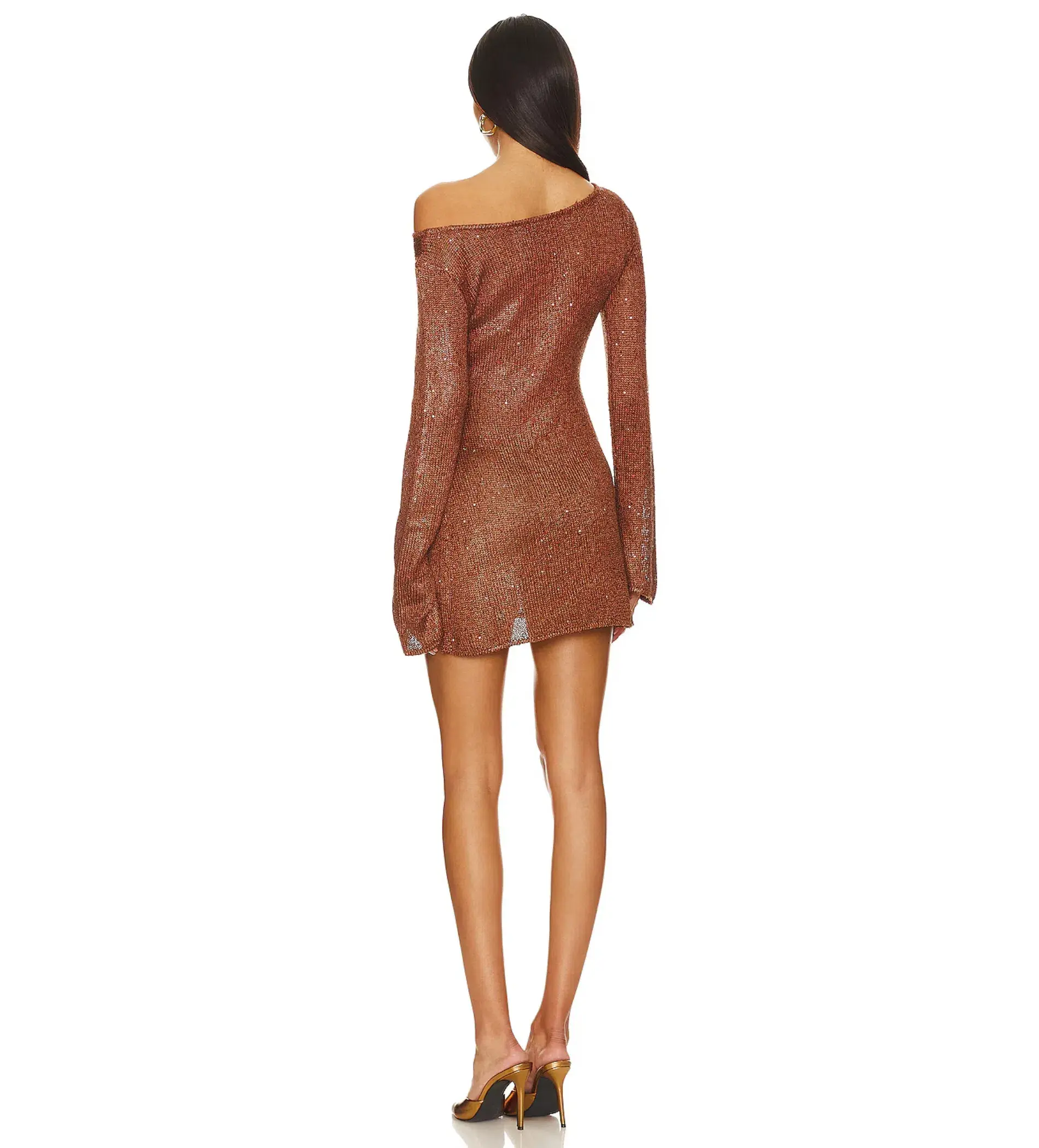 Asta Resort Maya Sleeve Mini Dress Chocolate Sequin Size AU 12 - Image 2