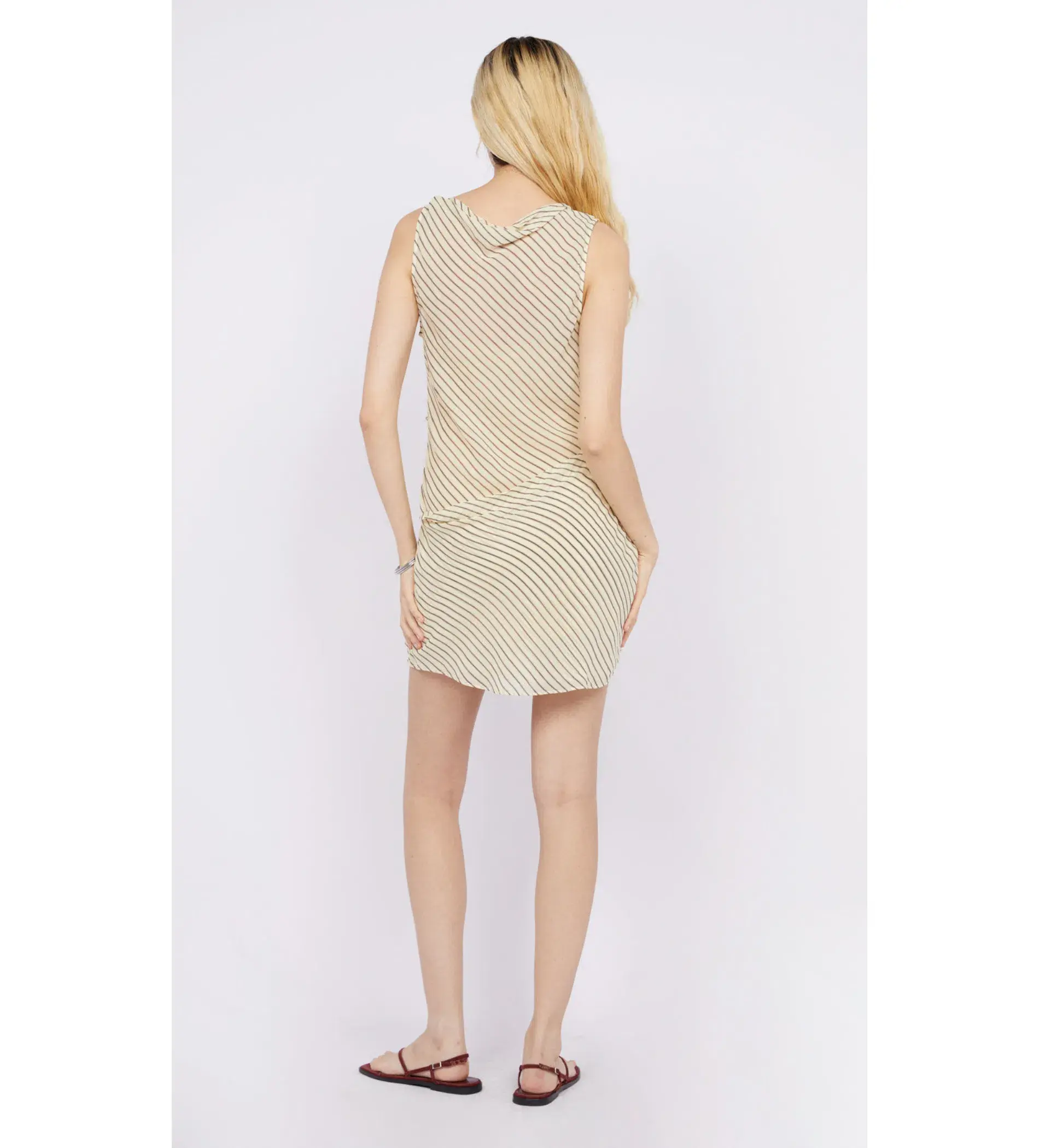 Bec & Bridge Anise Asym Mini Dress in Butter/Plum Stripe Size AU 12 - Image 3