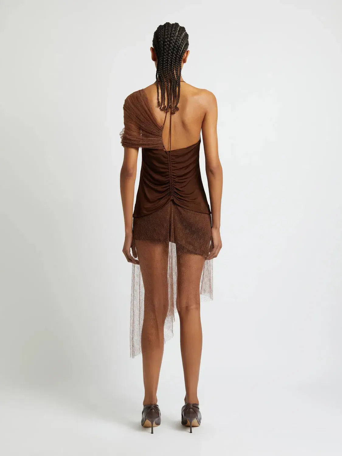Christopher Esber Vapor Lace Shawl Dress Cacao Size AU 8 - Image 5