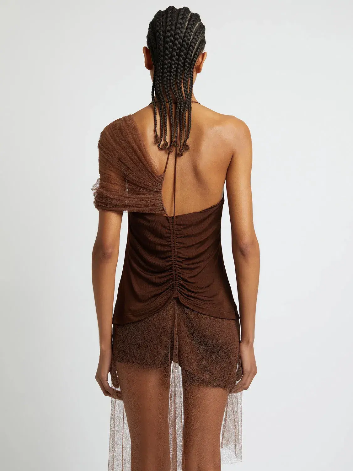 Christopher Esber Vapor Lace Shawl Dress Cacao Size AU 8 - Image 4