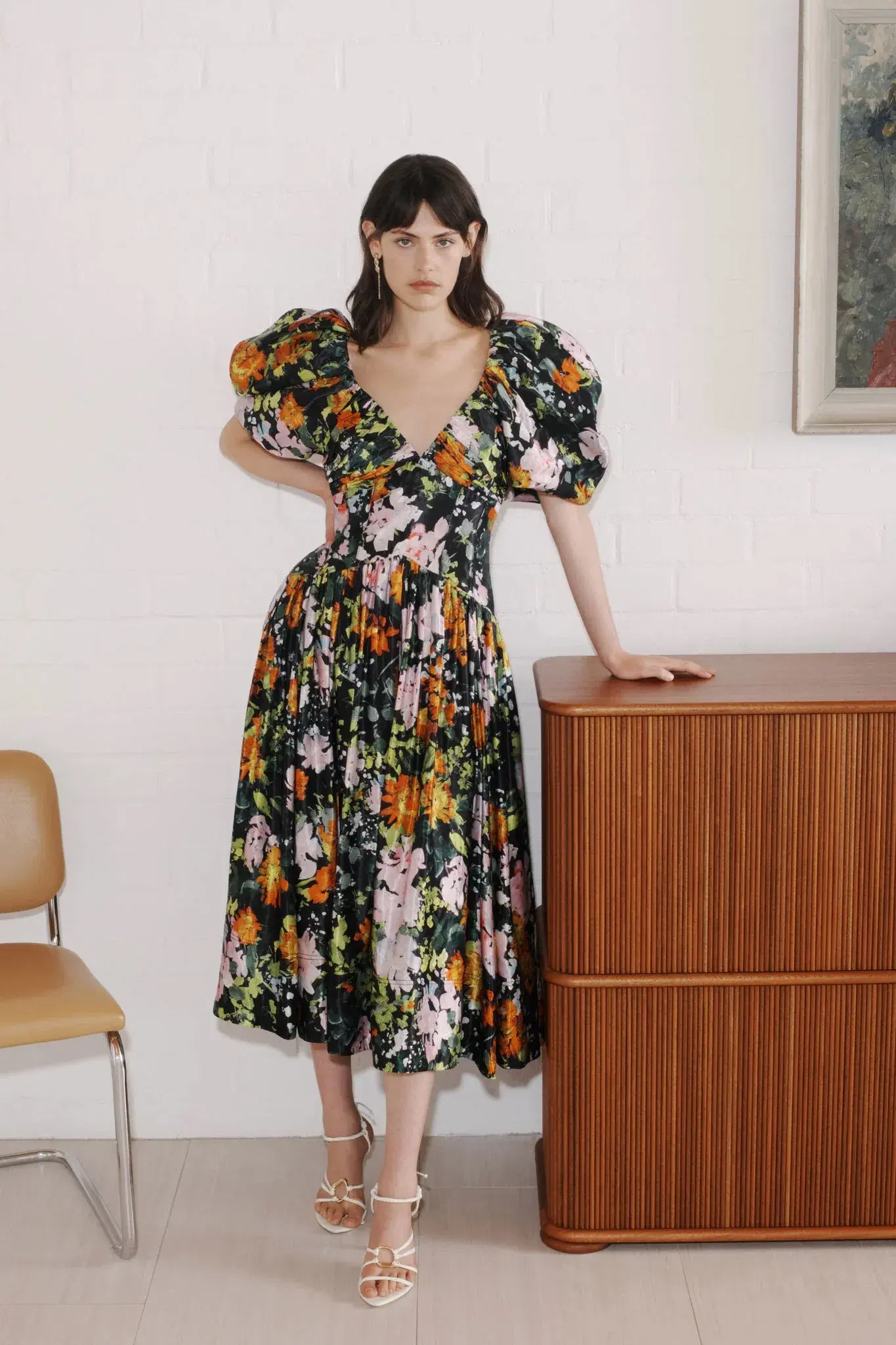 Aje Gabrielle Plunge Midi Dress Midnight Floral Size AU 10  - Image 1