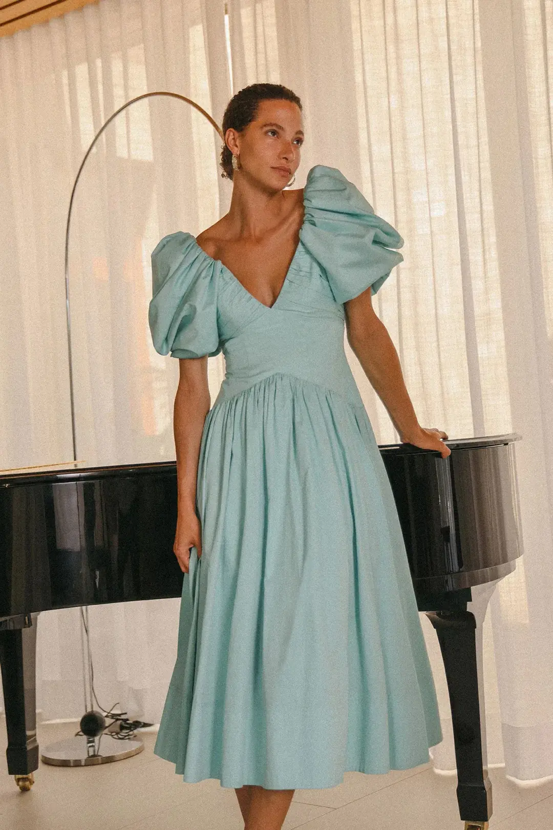 Aje Gabrielle Plunge Midi Dress Spearmint Blue Size AU 10 for rent on The Volte - main image
