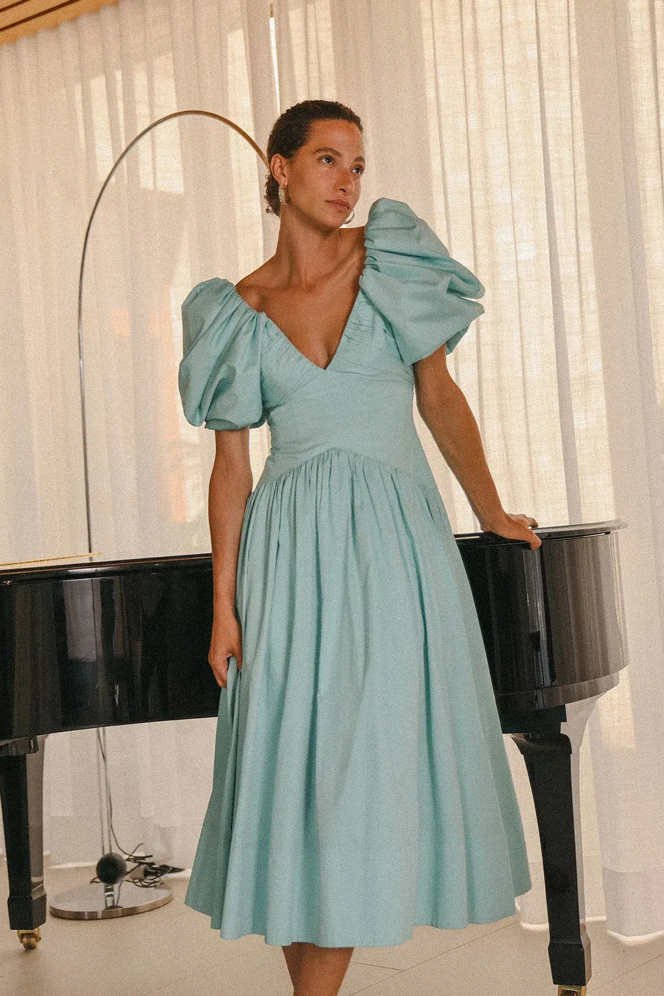 Aje Gabrielle Plunge Midi Dress Spearmint Blue Size AU 10 - Image 5
