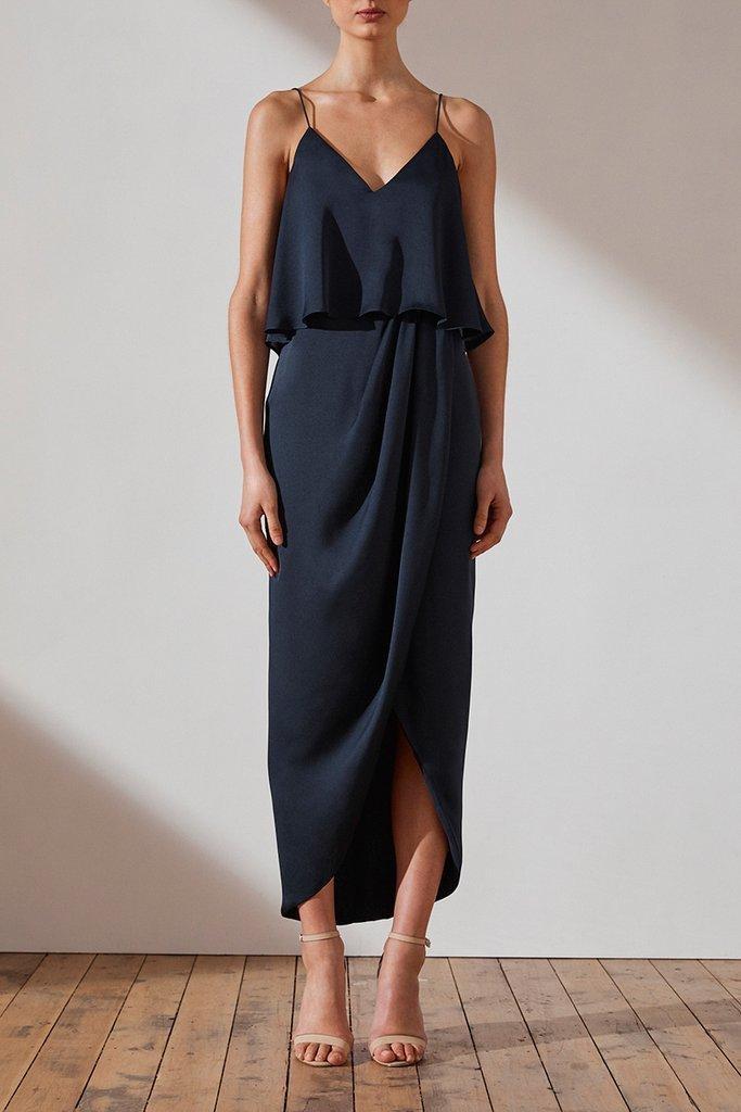 Shona Joy Luxe Cocktail Frill Dress in Sapphire Navy Size 12 - Image 1