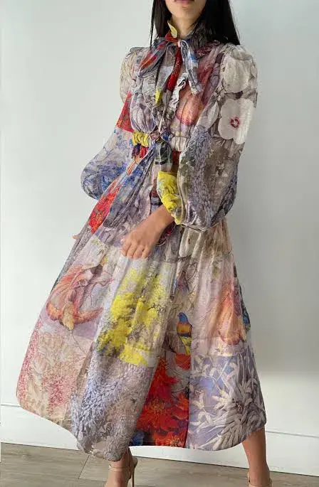 Zimmermann Botanica Crop Bodice Top and Midi Skirt Set Book Print Size 0 / AU 8 - Image 4