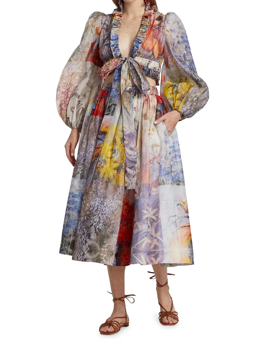 Zimmermann Botanica Crop Bodice Top and Midi Skirt Set Book Print Size 0 / AU 8 - Image 1