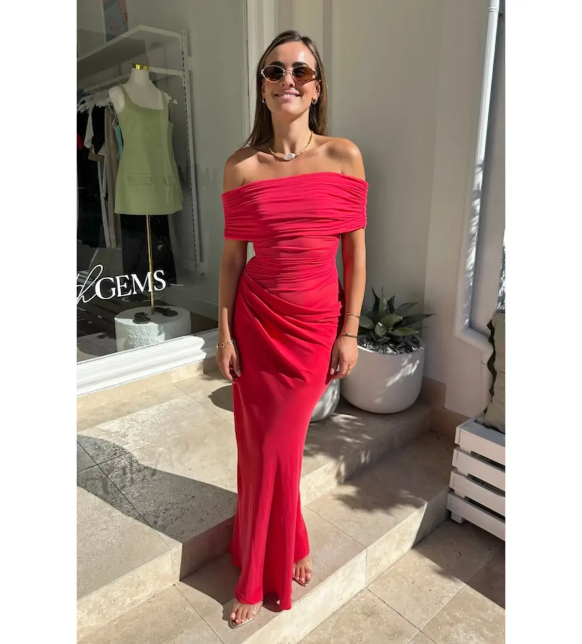 Benni Nico Off Shoulder Maxi Dress Watermelon Size 8 - Image 1