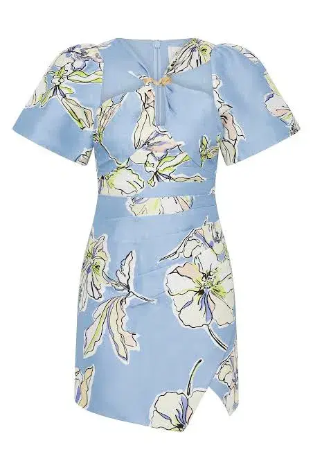 Aje Presence Twisted Mini Dress Blue Hibiscus Size 8 - Image 4