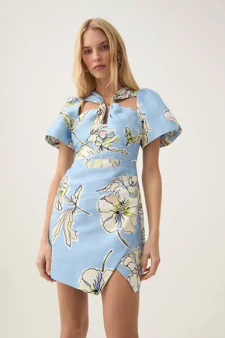 Aje Presence Twisted Mini Dress Blue Hibiscus Size 8 - Image 2