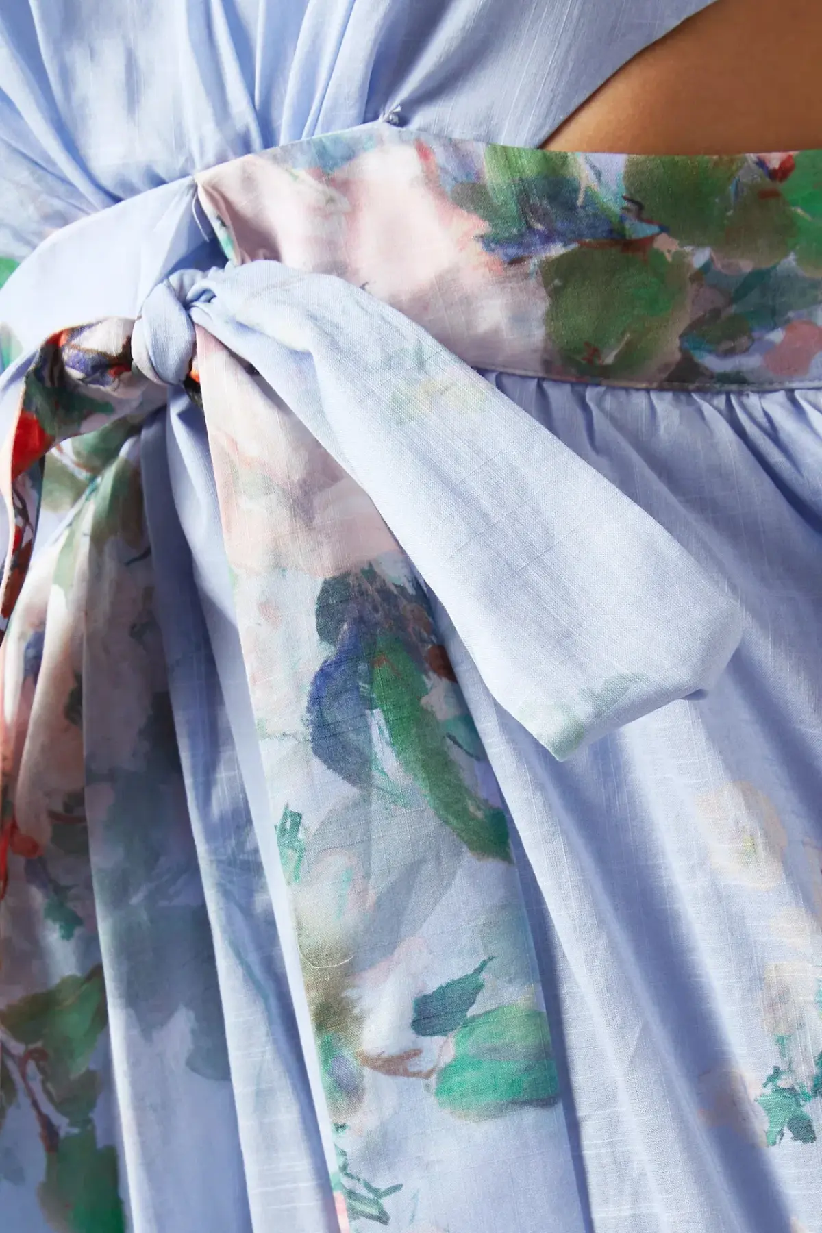 Zimmermann Everley Draped Bow Midi Dress Light Blue Watercolour Floral Size 0 / AU 8 - Image 4