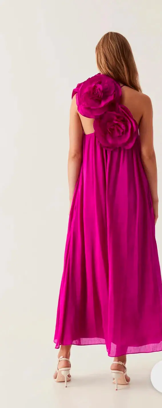 Aje Quintessa Flower Midi Dress Size 10 Magenta pockets  - Image 3