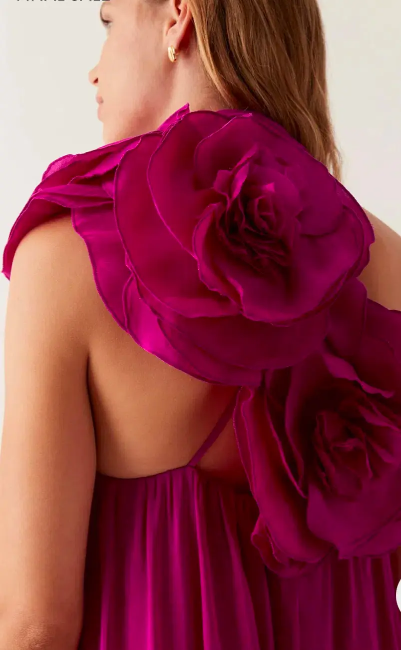 Aje Quintessa Flower Midi Dress Size 10 Magenta pockets  - Image 4