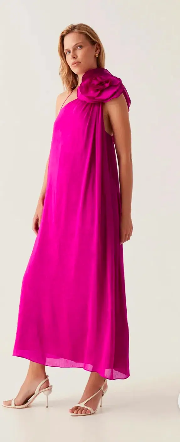 Aje Quintessa Flower Midi Dress Size 10 Magenta pockets  - Image 2