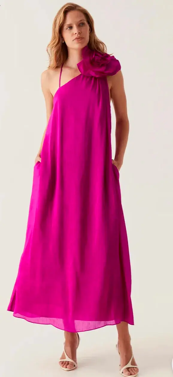 Aje Quintessa Flower Midi Dress Size 10 Magenta pockets  - Image 1