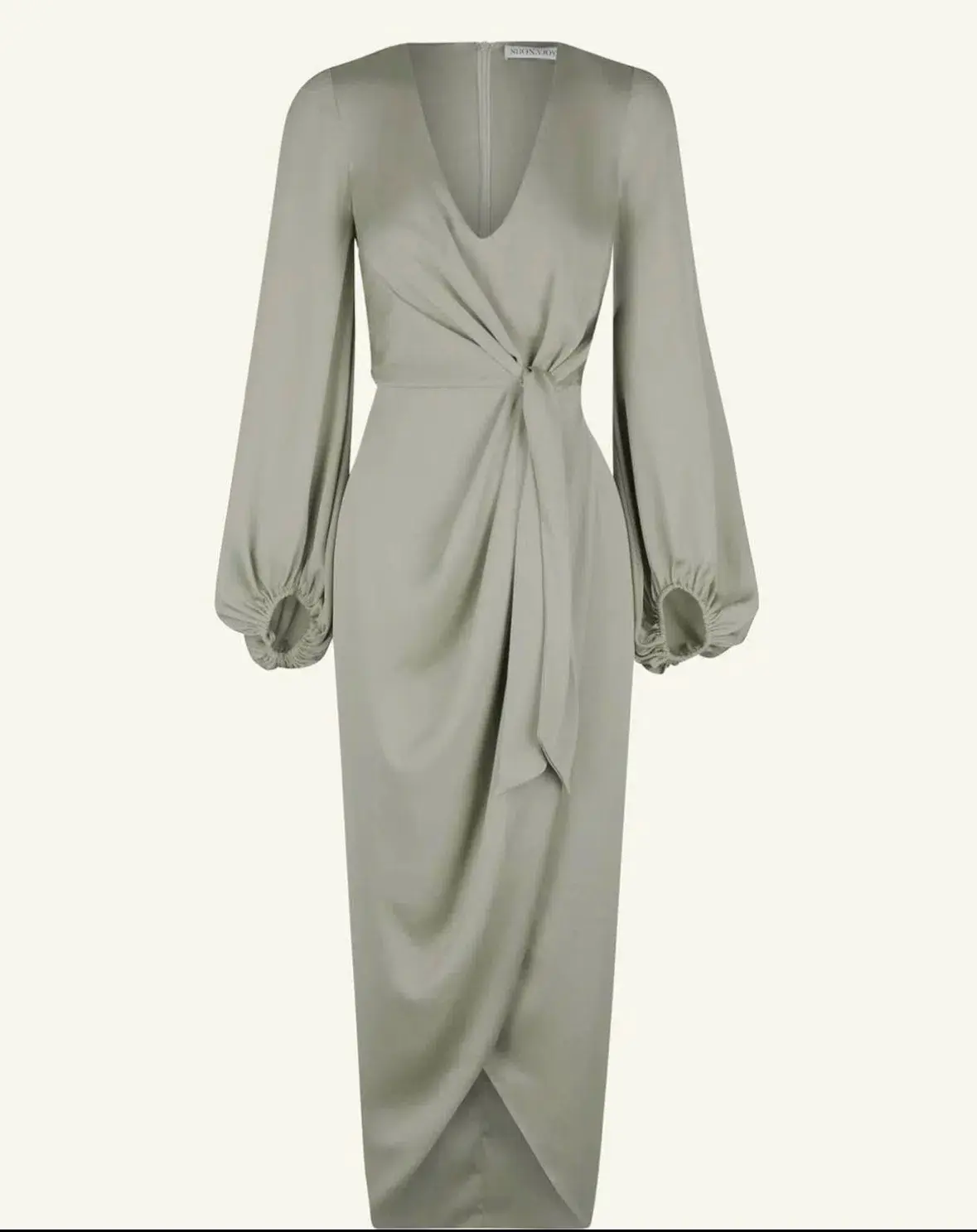 Shona Joy Luxe tie front ballon sleeve Midi dress size 10 eucalyptus green - Image 1