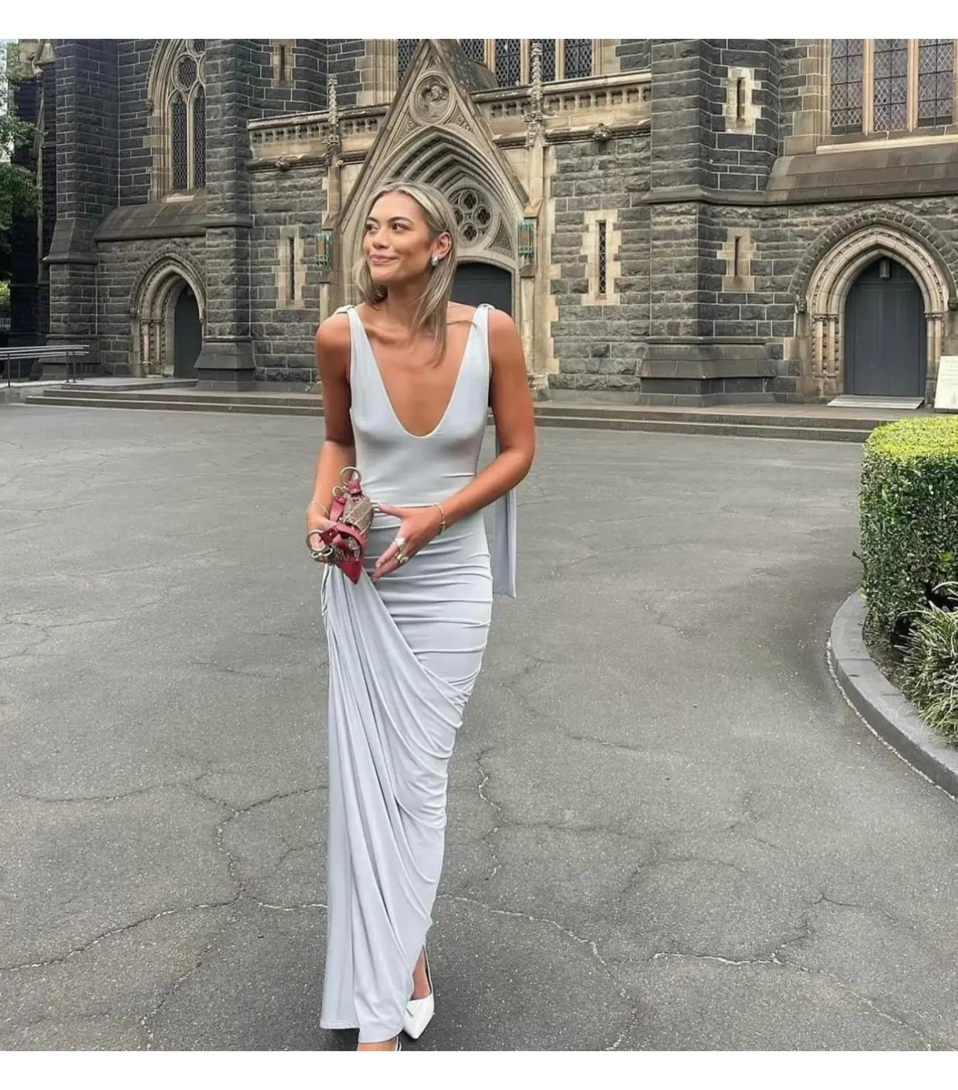 Paris Georgia Ballerina Draped Dress Cloud Grey Size S / AU 8  - Image 3