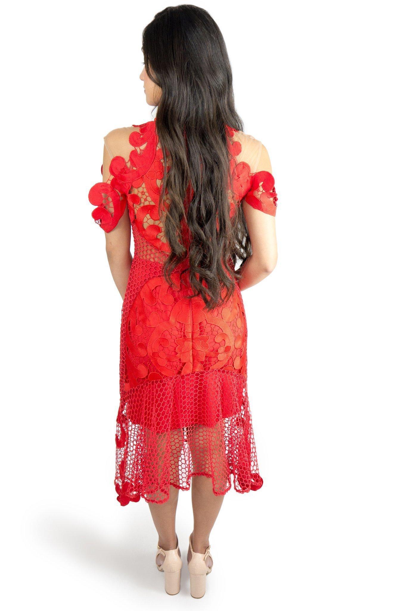 Thurley Red Midi Lace Dress 6 - Image 2
