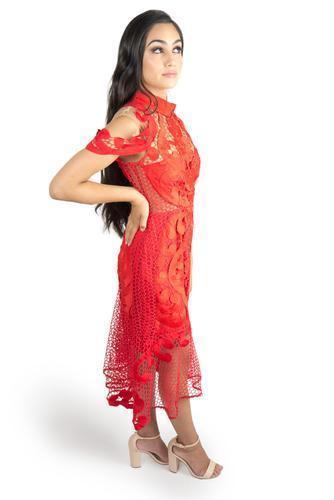 Thurley Red Midi Lace Dress 6 - Image 1