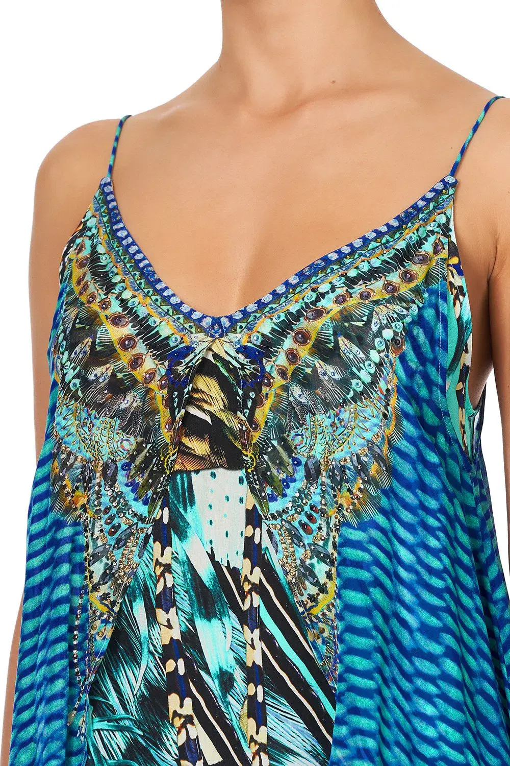 Camilla Flared Mini Dress With Sheer Overlay in Marine Queen Size 6 - Image 4