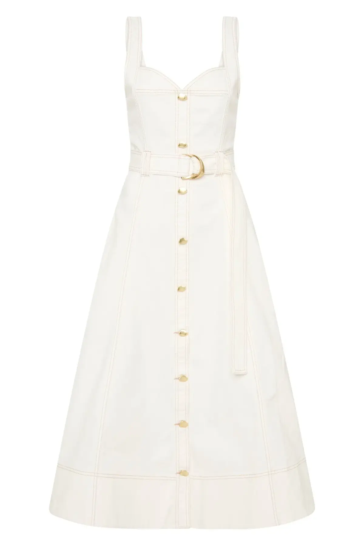 Aje Clay Belted Denim Midi Dress White Size AU 10 - Image 4