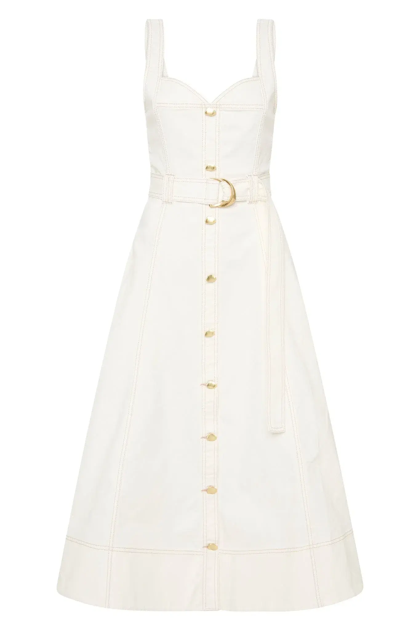 Aje Clay Belted Denim Midi Dress White Size AU 10 - Image 4