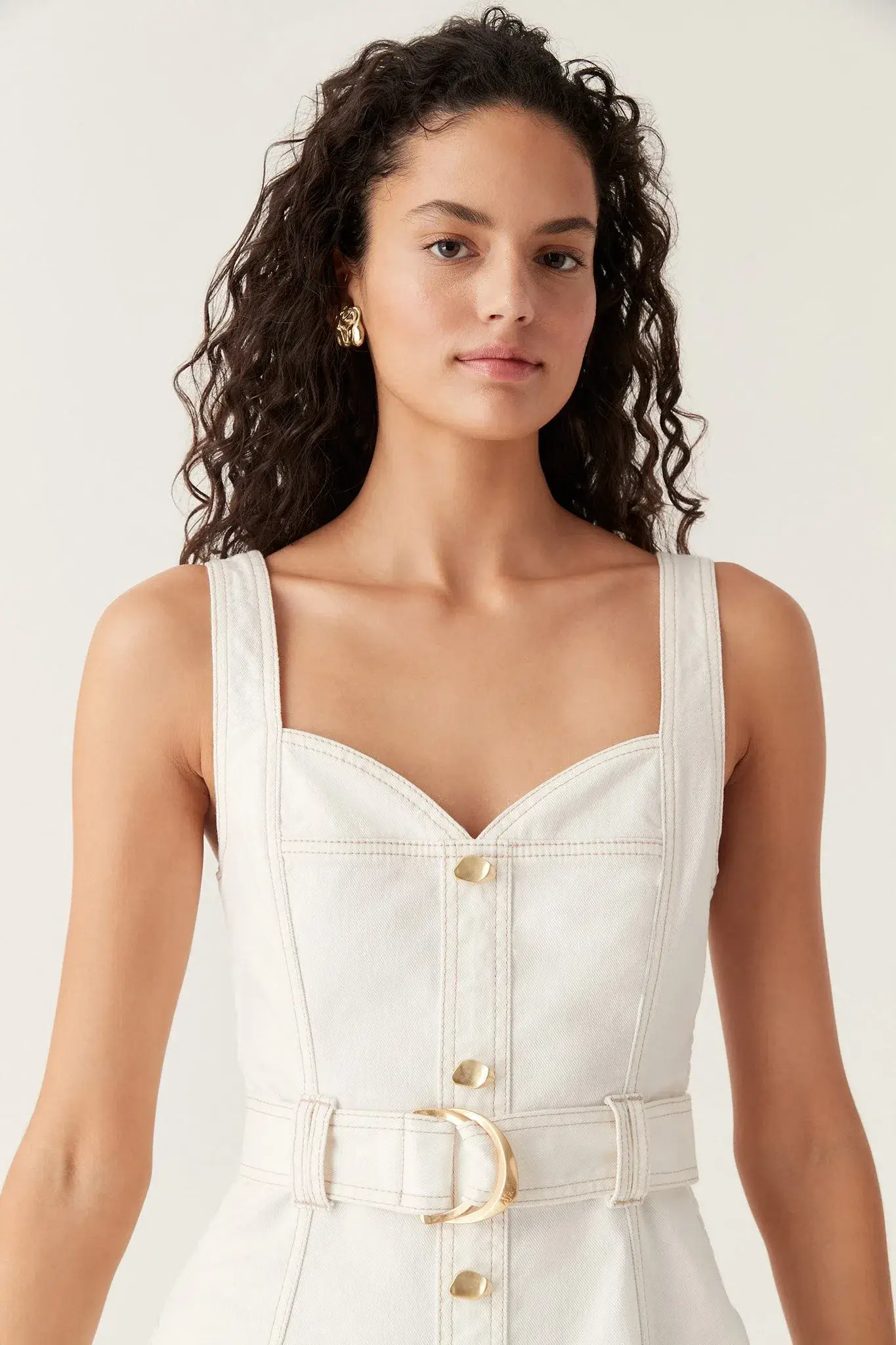 Aje Clay Belted Denim Midi Dress White Size AU 10 - Image 3