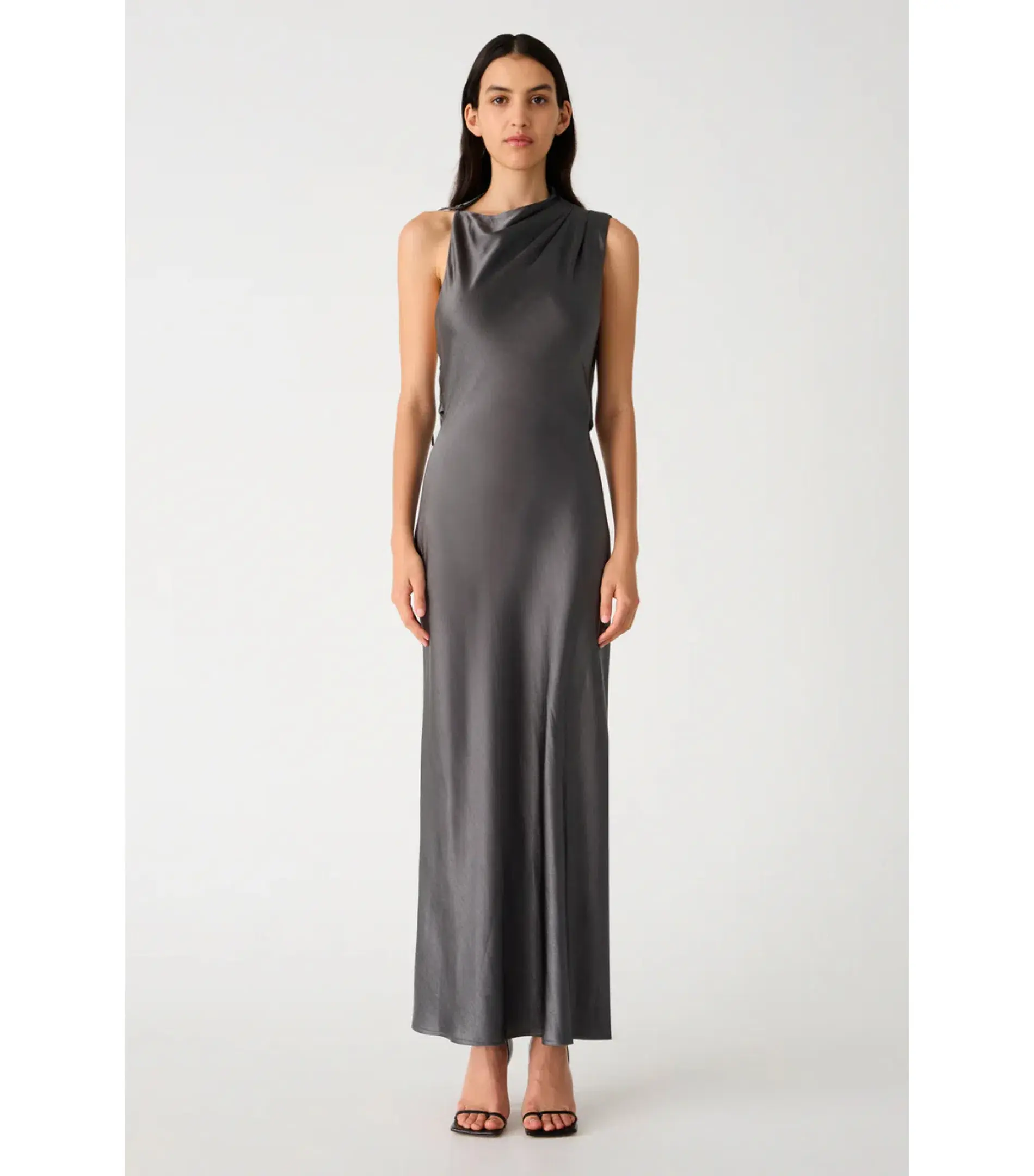 Misha Santana Gloss Satin Maxi Dress in Pewter Size 8/S - Image 1