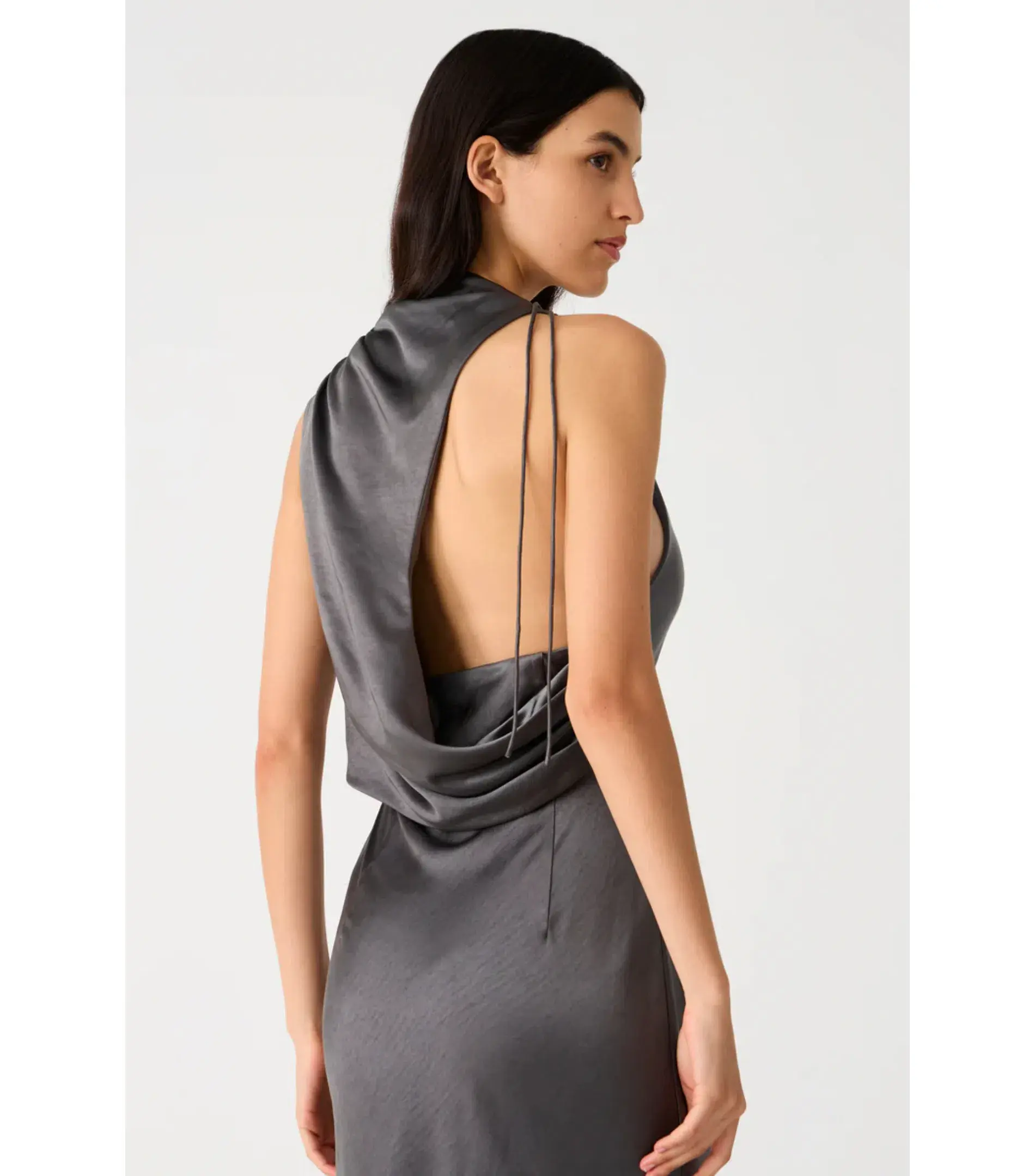 Misha Santana Gloss Satin Maxi Dress in Pewter Size 8/S - Image 3