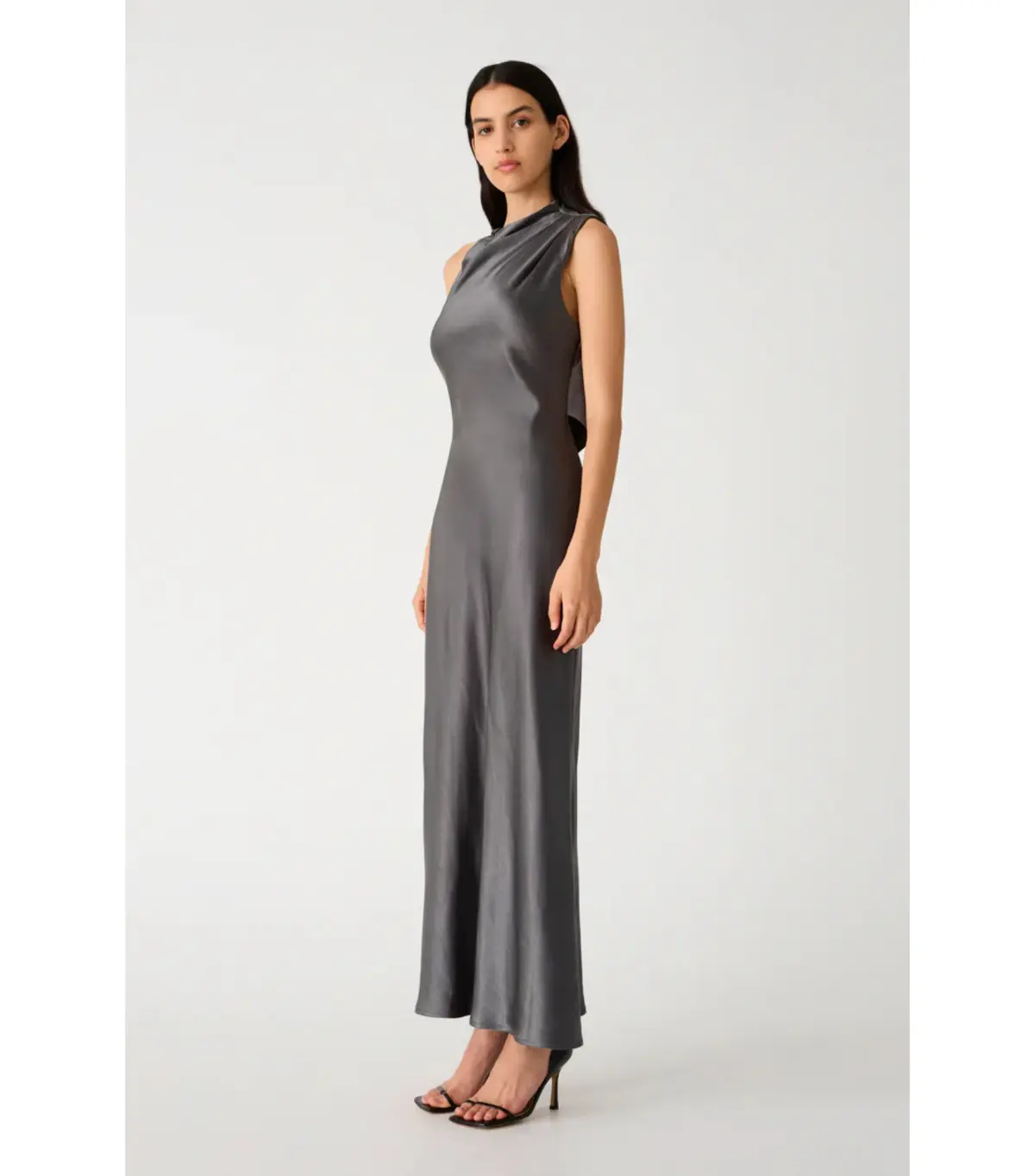 Misha Santana Gloss Satin Maxi Dress in Pewter Size 8/S - Image 2