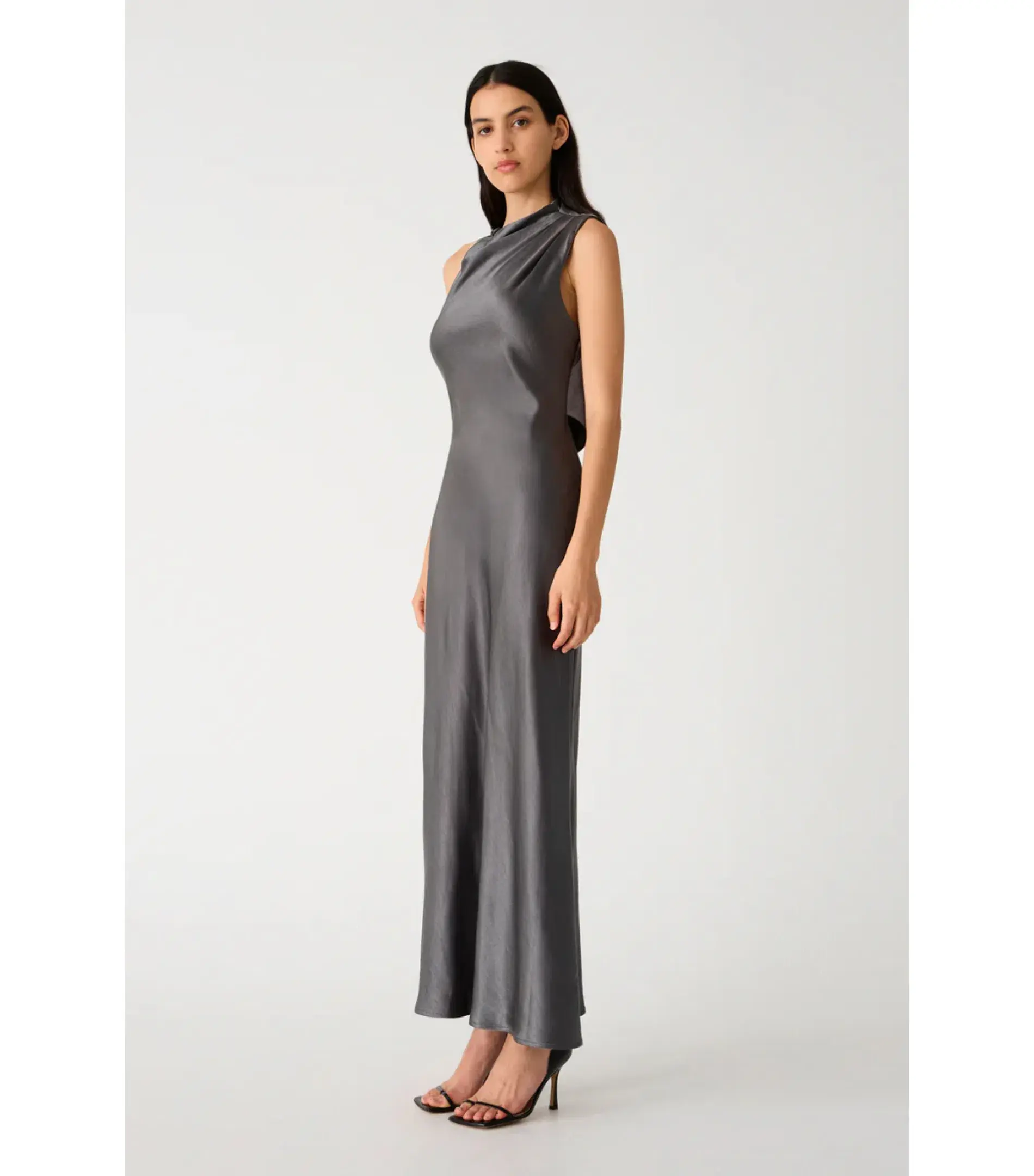 Misha Santana Gloss Satin Maxi Dress in Pewter Size 8/S - Image 2